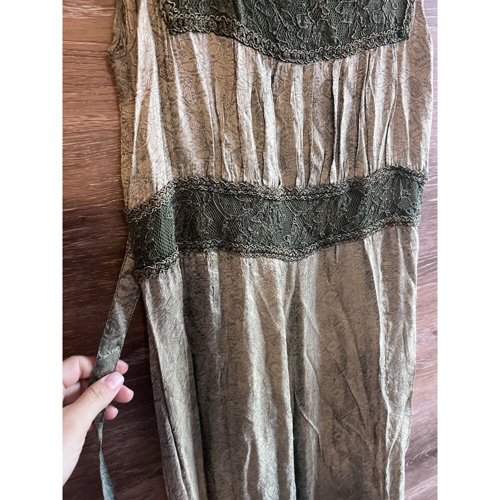 Boho Hippie Whimsigoth Rayon Dress Womens M Green Brown Fairy Core Lace Witchy - Picture 7 of 9